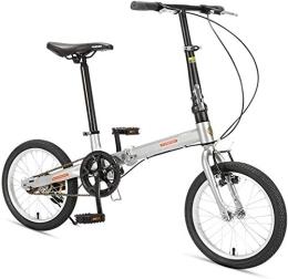 NOLOGO Bike Bicycle 16" Folding Bikes, High-carbon Steel Light Weight Folding Bike, Mini Single Speed Reinforced Frame Commuter Bike, Lightweight Portable (Color : Silver)