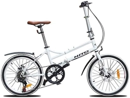 NOLOGO Folding Bike Bicycle Adults Folding Bikes, 20 Inch 6 Speed Disc Brake Foldable Bicycle, Lightweight Portable Reinforced Frame Commuter Bike with Front and Rear Fenders (Color : White)