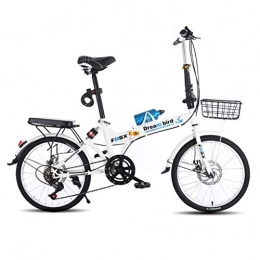WLGQ Bike Bicycle Folding Bicycle 20 Inch Men And Women Disc Brakes Speed Bicycle Damping Adult Lightweight Bicycle (Color : WHITE, Size : 150 * 30 * 100CM)