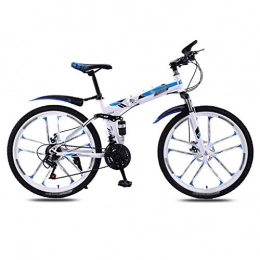 Liudan Folding Bike Bicycle Folding Mountain Bike Bicycle Men's And Women's Adult Variable Speed Double Shock Absorber Adult Student Ultra-light Portable Off-road Bicycle 26 Inches foldable bicycle (Color : White blue)