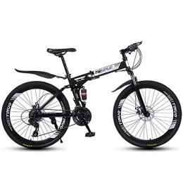 LQLD Bike Bicycle for Adult, Steel Carbon Mountain Bicycles Double Disc Brake System Non-Slip Tire Safer To Ride Light And Durable Folding Bicycles, Black, 24 speed