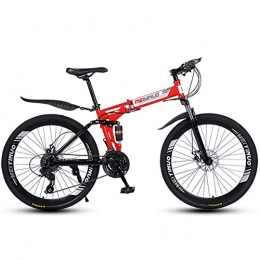 LQLD Folding Bike Bicycle for Adult, Steel Carbon Mountain Bicycles Double Disc Brake System Non-Slip Tire Safer To Ride Light And Durable Folding Bicycles, Red, 27 speed