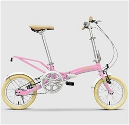 NOLOGO Bike Bicycle Mini Folding Bikes, 14 Inch Adults Women Single Speed Foldable Bicycle, Lightweight Portable Super Compact Urban Commuter Bicycle, White (Color : Pink)