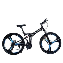 WEHOLY Folding Bike Bicycle Mountain Bike 21 / 24 / 27 / 30 Speed Steel Frame 26 Inches 3-Spoke Wheels Dual Suspension Folding Bike, Black, 21speed
