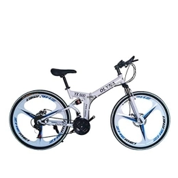 WEHOLY Folding Bike Bicycle Mountain Bike 21 / 24 / 27 / 30 Speed Steel Frame 26 Inches 3-Spoke Wheels Dual Suspension Folding Bike, White, 24speed