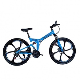 WEHOLY Bike Bicycle Mountain Bike 21 / 24 / 27 / 30 Speed Steel Frame 26 Inches 6-Spoke Wheels Dual Suspension Folding Bike, Blue, 21speed