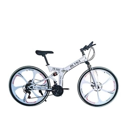 WEHOLY Folding Bike Bicycle Mountain Bike 21 / 24 / 27 / 30 Speed Steel Frame 26 Inches 6-Spoke Wheels Dual Suspension Folding Bike, White, 24speed