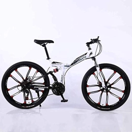 WEHOLY Bike Bicycle Mountain Bike, 21 Speed Dual Suspension Folding Bike, with 26 Inch 10-Spoke Wheels and Double Disc Brake, for Men and Woman, White, 21speed