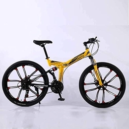 WEHOLY Folding Bike Bicycle Mountain Bike, 21 Speed Dual Suspension Folding Bike, with 26 Inch 10-Spoke Wheels and Double Disc Brake, for Men and Woman, Yellow, 24speed