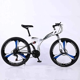 WEHOLY Folding Bike Bicycle Mountain Bike, 21 Speed Dual Suspension Folding Bike, with 26 Inch 3-Spoke Wheels and Double Disc Brake, for Men and Woman, White, 27speed
