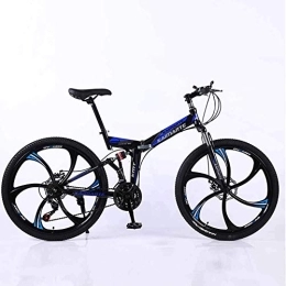 WEHOLY Bike Bicycle Mountain Bike, 21 Speed Dual Suspension Folding Bike, with 26 Inch 6-Spoke Wheels and Double Disc Brake, for Men and Woman, Blue, 24speed