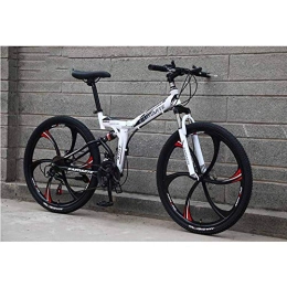 WEHOLY Bike Bicycle Mountain Bike, 21 Speed Dual Suspension Folding Bike, with 26 Inch 6-Spoke Wheels and Double Disc Brake, for Men and Woman, White, 27speed