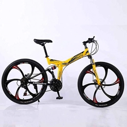 WEHOLY Folding Bike Bicycle Mountain Bike, 21 Speed Dual Suspension Folding Bike, with 26 Inch 6-Spoke Wheels and Double Disc Brake, for Men and Woman, Yellow, 21speed