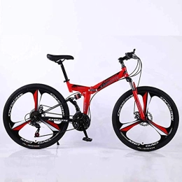 WEHOLY Bike Bicycle Mountain Bike, 24 Speed Dual Suspension Folding Bike, with 24 Inch 3-Spoke Wheels and Double Disc Brake, for Men and Woman, Red, 27speed
