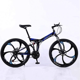 WEHOLY Folding Bike Bicycle Mountain Bike, 24 Speed Dual Suspension Folding Bike, with 24 Inch 6-Spoke Wheels and Double Disc Brake, for Men and Woman, Blue, 21speed