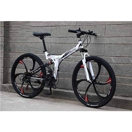 WEHOLY Folding Bike Bicycle Mountain Bike, 24 Speed Dual Suspension Folding Bike, with 24 Inch 6-Spoke Wheels and Double Disc Brake, for Men and Woman, White, 24speed