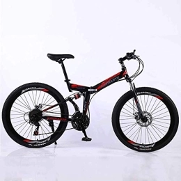 WEHOLY Folding Bike Bicycle Mountain Bike 24 Speed Steel High-Carbon Steel 24 Inches 40-Spoke Wheels Dual Suspension Folding Bike for Commuter City, Black, 21speed
