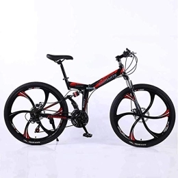 WEHOLY Folding Bike Bicycle Mountain Bike 24 Speed Steel High-Carbon Steel 24 Inches 6-Spoke Wheels Dual Suspension Folding Bike for Commuter City, Black, 21speed