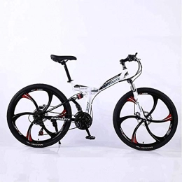 WEHOLY Folding Bike Bicycle Mountain Bike 24 Speed Steel High-Carbon Steel 24 Inches 6-Spoke Wheels Dual Suspension Folding Bike for Commuter City, White, 24speed