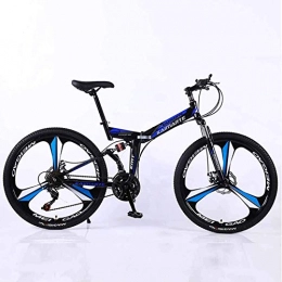 WEHOLY Bike Bicycle Mountain Bike 27 Speed Steel High-Carbon Steel 24 Inches 3-Spoke Wheels Dual Suspension Folding Bike for Commuter City, Blue, 24speed