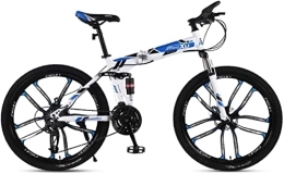 Generic Folding Bike Bicycle, Mountain Bike Child Bicycles 21 / 24 / 27 Speed Steel Frame 26 Inches 10-Spoke Wheels Suspension Folding Bike, Blue, 21speed