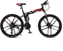 Generic Folding Bike Bicycle, Mountain Bike Child Bicycles 21 / 24 / 27 Speed Steel Frame 26 Inches 10-Spoke Wheels Suspension Folding Bike, Red, 21speed