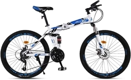 Generic Folding Bike Bicycle, Mountain Bike Child Bicycles 21 / 24 / 27 Speed Steel Frame 27.5 Inches 3-Spoke Wheels Dual Suspension Folding Bike, Blue, 24speed
