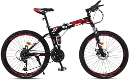 Generic Folding Bike Bicycle, Mountain Bike Child Bicycles 21 / 24 / 27 Speed Steel Frame 27.5 Inches 3-Spoke Wheels Dual Suspension Folding Bike, Red, 21speed
