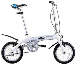 NOLOGO Folding Bike Bicycle Unisex Folding Bike, 14 Inch Mini Single-Speed Urban Commuter Bicycle, Foldable Compact Bicycle with Front and Rear Fenders (Color : White)