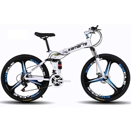 WEHOLY Folding Bike Bicycle Unisex Mountain Bike, 24 Speed Dual Suspension Folding Bike, with 26 Inch 3-Spoke Wheels and Double Disc Brake, White, 27speed