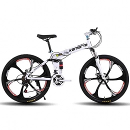 WEHOLY Folding Bike Bicycle Unisex Mountain Bike, 24 Speed Dual Suspension Folding Bike, with 26 Inch 6-Spoke Wheels and Double Disc Brake, White, 21speed