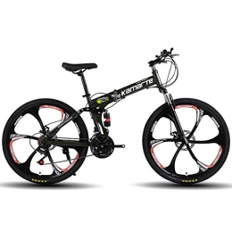 WEHOLY Bike Bicycle Unisex Mountain Bike, 27 Speed Dual Suspension Folding Bike, with 24 Inch 6-Spoke Wheels and Double Disc Brake, for Men and Woman, Black, 27speed
