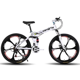 WEHOLY Bike Bicycle Unisex Mountain Bike, 27 Speed Dual Suspension Folding Bike, with 24 Inch 6-Spoke Wheels and Double Disc Brake, for Men and Woman, White, 24speed