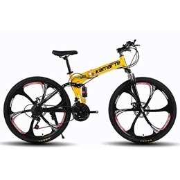 WEHOLY Folding Bike Bicycle Unisex Mountain Bike, 27 Speed Dual Suspension Folding Bike, with 24 Inch 6-Spoke Wheels and Double Disc Brake, for Men and Woman, Yellow, 27speed