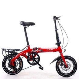 Bidetu Folding Bike Bidetu Adult Folding Bicycle Lightweight Unisex Men City Bike 16-inch Wheels Aluminium Frame Ladies Shopper Bike With Adjustable Handlebar & Seat, 7 speed, disc brakes / Red /