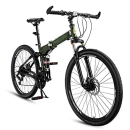 Bidetu Folding Bike Bidetu Foldable Bicycle 26 Inch, 24-Speed Folding Mountain Bike, Unisex Lightweight Commuter Bike, MTB Full Suspension Bicycle, Double Disc Brake / Green / B wheel