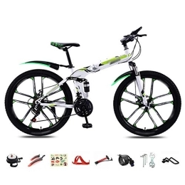 Bidetu Bike Bidetu Foldable Bicycle 26 Inch, 30-Speed Folding Mountain Bike, Unisex Lightweight Commuter Bike, MTB Full Suspension Bicycle with Double Disc Brake / Green / B wheel