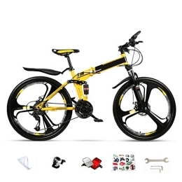 Bidetu Folding Bike Bidetu Lightweight Folding MTB Bike, 24 Inches, 26 Inches, Foldable City Commuter Bicycles, Double Disc Brake, 30 Speed Mens Womens Mountain Bike / Yellow / 24