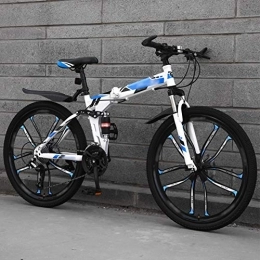 Bidetu Folding Bike Bidetu Mountain Bike Folding Bikes, 27-Speed Double Disc Brake Full Suspension Bicycle, 26 Inch Off-Road Variable Speed Bikes for Men And Women / blue