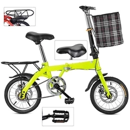 DORALO Bike Bike Variable Speed Folding Bicycle, Portable Lightweight Damping Bicycle with Cycling Baskets And Carrier Frame, Adjustable Seat Bike for Adult Child Student, Single Speed Disc Brake, Green, 14 inch