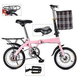 DORALO Bike Bike Variable Speed Folding Bicycle, Portable Lightweight Damping Bicycle with Cycling Baskets And Carrier Frame, Adjustable Seat Bike for Adult Child Student, Single Speed Disc Brake, Pink, 20 inch