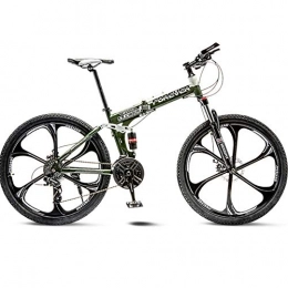 BNMKL Bike BNMKL Mountain Bike 24 / 26 Inch - 27 Speed Folding Outroad Bicycles, Full Suspension MTB, High-Carbon Steel Road Bike Adult Men And Women, Army Green, 24 Inch