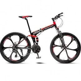 BNMKL Bike BNMKL Mountain Bike 24 / 26 Inch - 27 Speed Folding Outroad Bicycles, Full Suspension MTB, High-Carbon Steel Road Bike Adult Men And Women, Black Red, 24 Inch