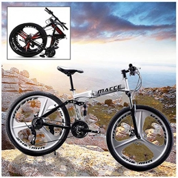 C   Foldable Mountain Bike MTB Bicycle 26 Inches 21 Speed Steel Frame Dual Disc Brake Folding Road Bike,for Man, Woman, City, Aerobic Exercise, Endurance Training/white