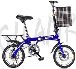Cacoffay Folding Bike Cacoffay Student Folding Bike Bicycle Single Speed Disc Brake Adult Compact Foldable Bicycle Gear Folding System Traffic Lights Complete Mounted, Blue, 16IN