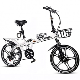 CCLLA Bike CCLLA mountain bikes Portable Folding Bicycle Single Speed Adult Student Outdoor Sport Bicycle with Basket, Water Bottle and Holder, White