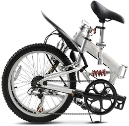 CHHD Folding Bike CHHD Mountain Bikes, Adult Mountain Bikes, 20 Inch 6 Speed Full Suspension Bicycle, High-carbon Steel Frame, Men's Womens Mountain Bicycle, Folding Bicycle, White