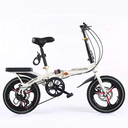 CHICAI Bike CHICAI Bicycle 7 Speed Folding Mini Compact High-carbon Steel Portable Bike, Double Shock Absorber, Double Disc Brake, 16in / 20in Wheels, Back Rack (Color : White, Size : 16in)