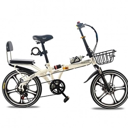 CHICAI Folding Bike CHICAI Bicycle Single Speed Folding Bike, Double Shock Absorber, Double Disc Brake 16in / 20in Wheels, Back Rack, High Carbon Steel Body (Color : White, Size : 16in)