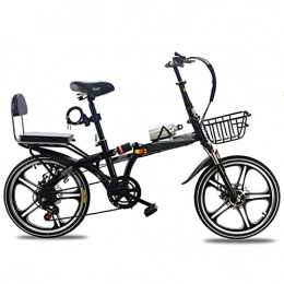 CHICAI Folding Bike CHICAI Bike 7-Speed Folding Portable Bicycle with 16" / 20" Wheels, High Carbon Steel Body, Disc Brake, Back Rack (Color : Black, Size : 16in)